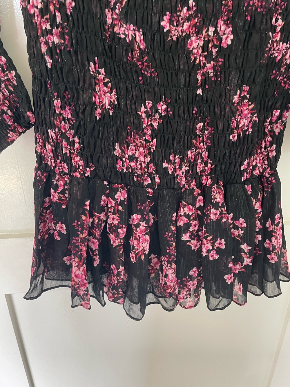 MISA Los Angeles Roisin Dress Berry Floral Metallic Smocked Mini Size L - Picture 7 of 7